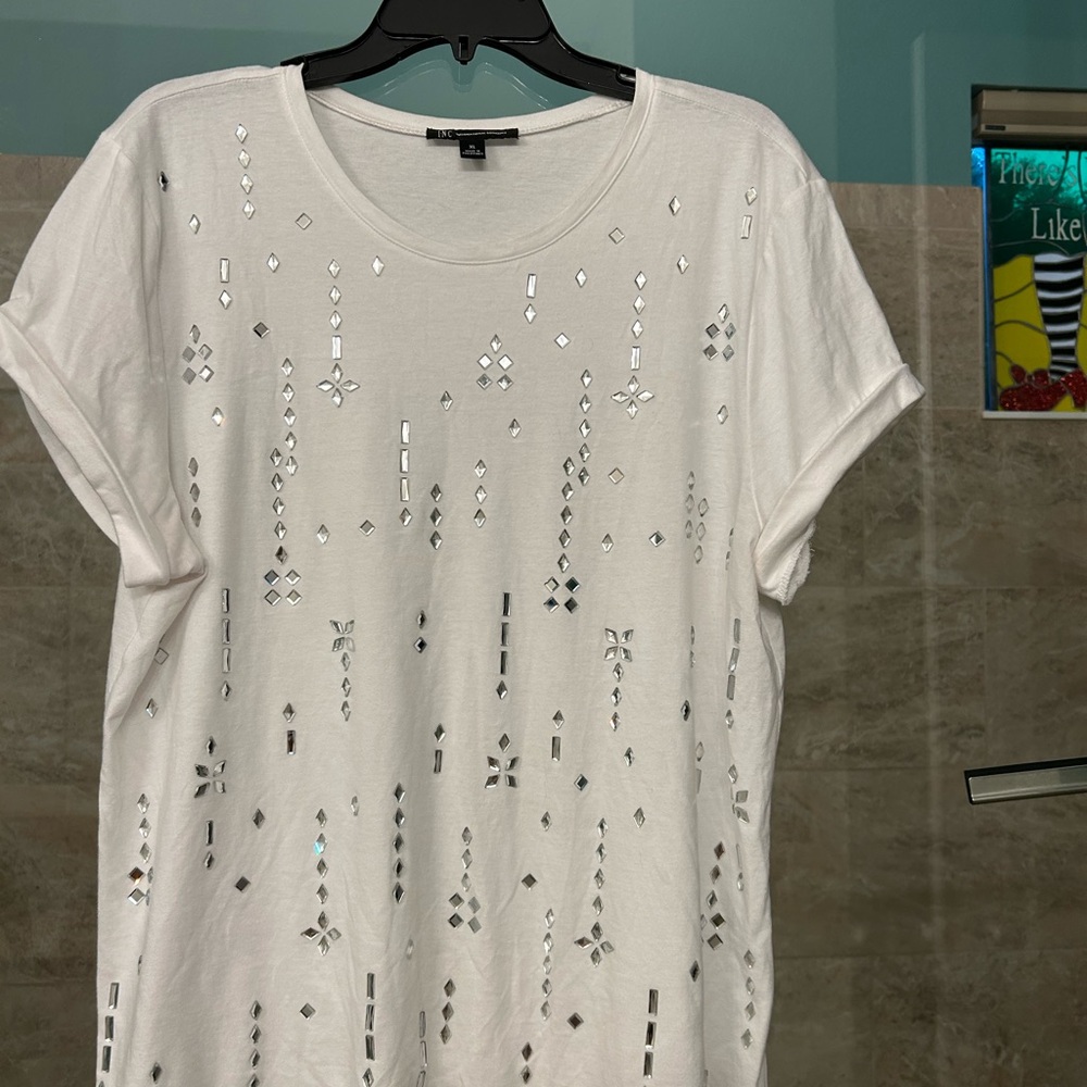 INC White Sequin Embellished Women's Top